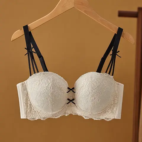 하프 컵 핫 브래지어 모여 Bowknot 브래지어 얇은 대형 푸시 업 레이스 튜브 탑 레이스 큰 가슴 공개 작은 레이스 브래지어 9013A