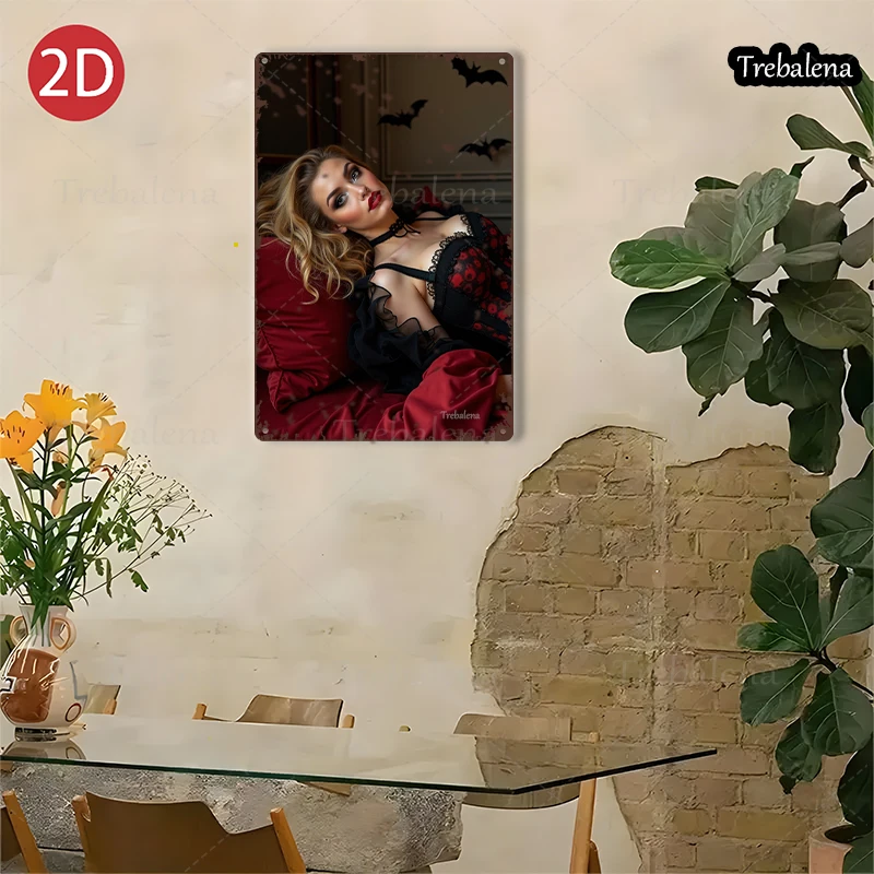 1ชิ้น2Dแบน8*12นิ้วป้ายโลหะความงามแบบกอธิคกับค้างคาวสไตล์วินเทจWall Art