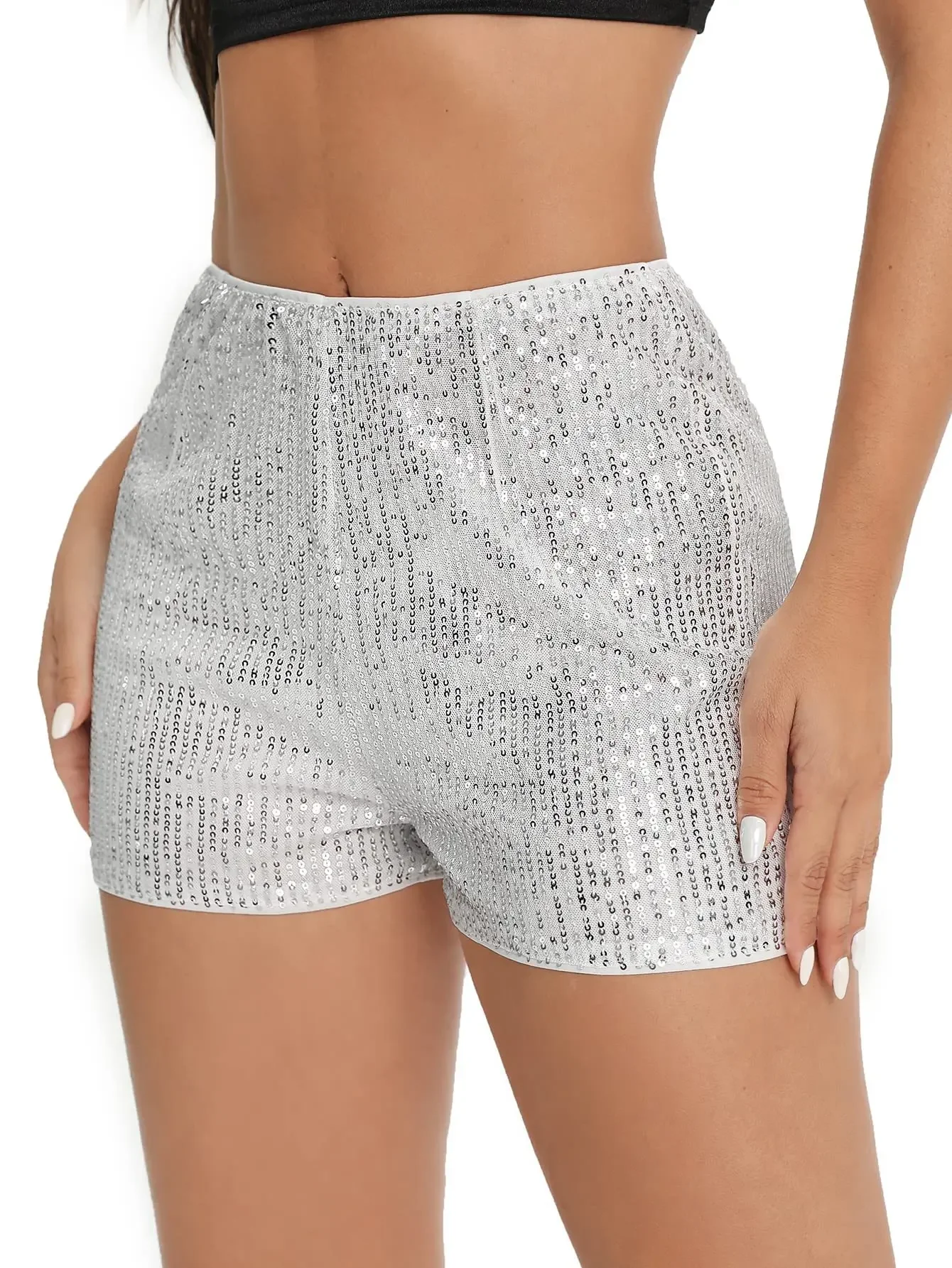 Dames veelkleurige mode pailletten slanke shorts broek pailletten effen kleur sexy rechte shorts