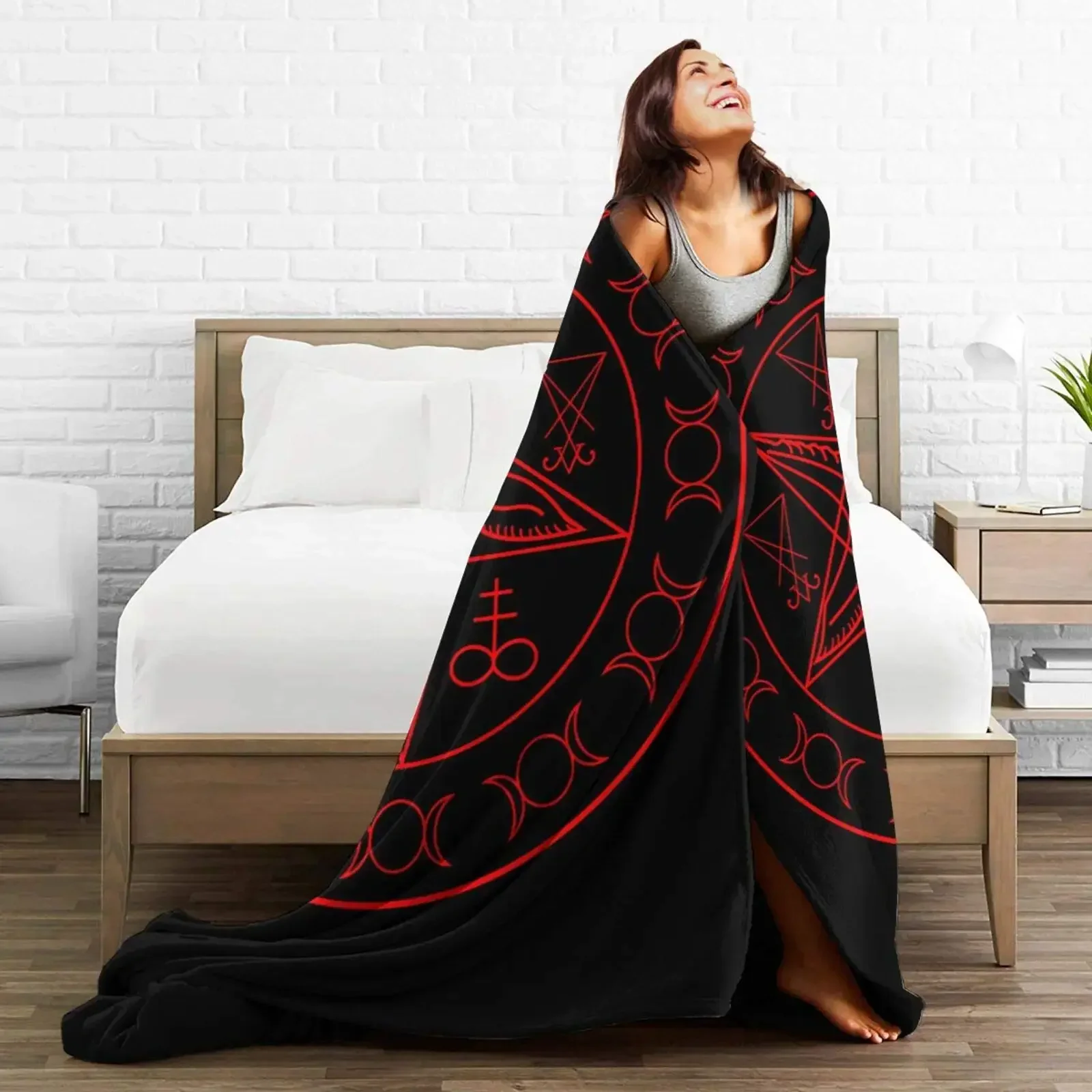 Ziegendecke mit satanischen Wicca-Symbolen, weiche, gemütliche Plüsch-Flanell-Überwurfdecke für Männer, Frauen, Erwachsene, luxuriöse warme Decke, Heimdekoration