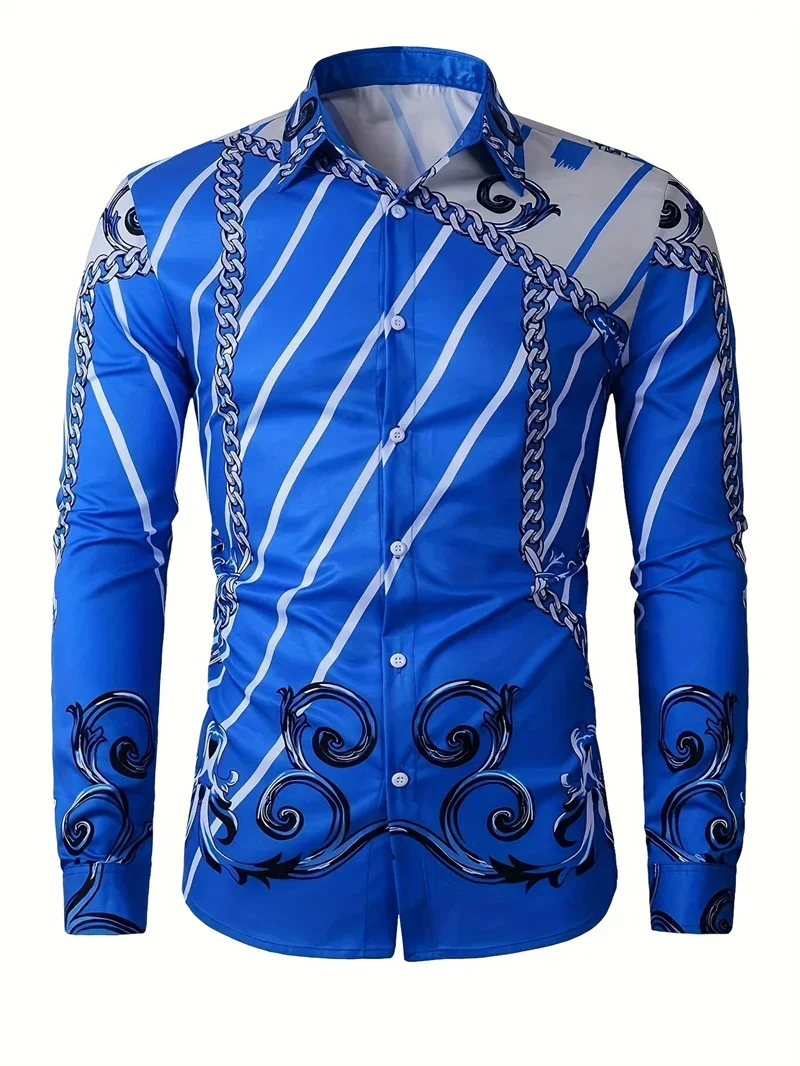 Men's Retro Business Men's Shirt 3D Printed Retro Simple Printed Long Sleeve Casual Shirt Thin Comfortable Fashion Casual Collar