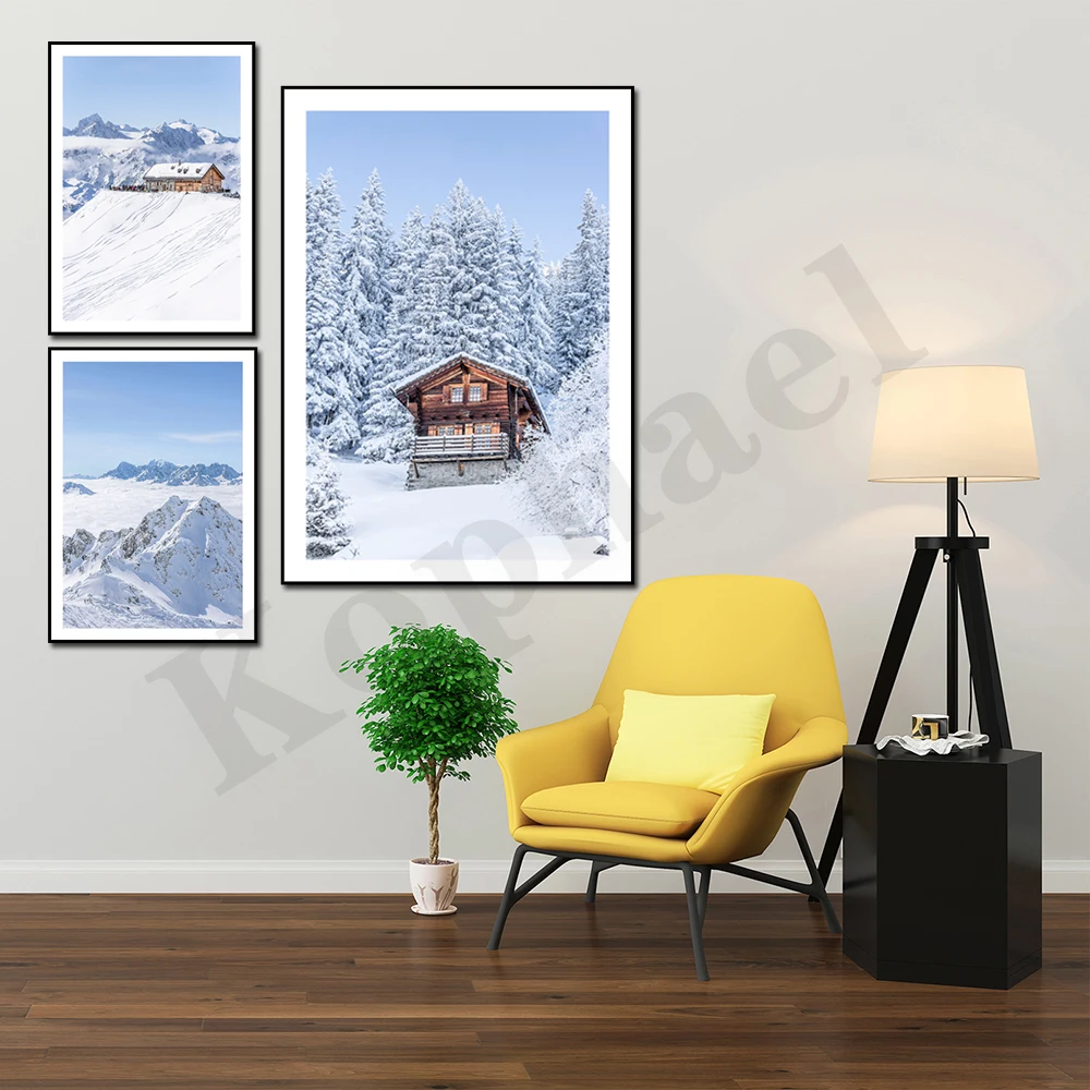 Swiss Alps Ski Resort Hut Winter Landscape Fine Art Photography Wall Art Poster