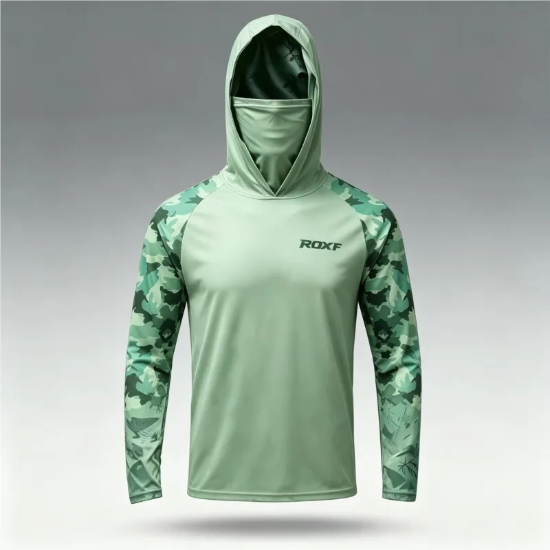 Sun Shield Long Sleeve Fishing T-shirt With Fisherman Hat, Quick Dry Men Apparel For Summer Outdoor Fishing Trips