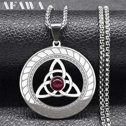 Celtic Trinity Knot Triquetra Necklace for Women Men Silver Color Stainless Steel Stone Witch Necklaces Jewelry collar N8064S02