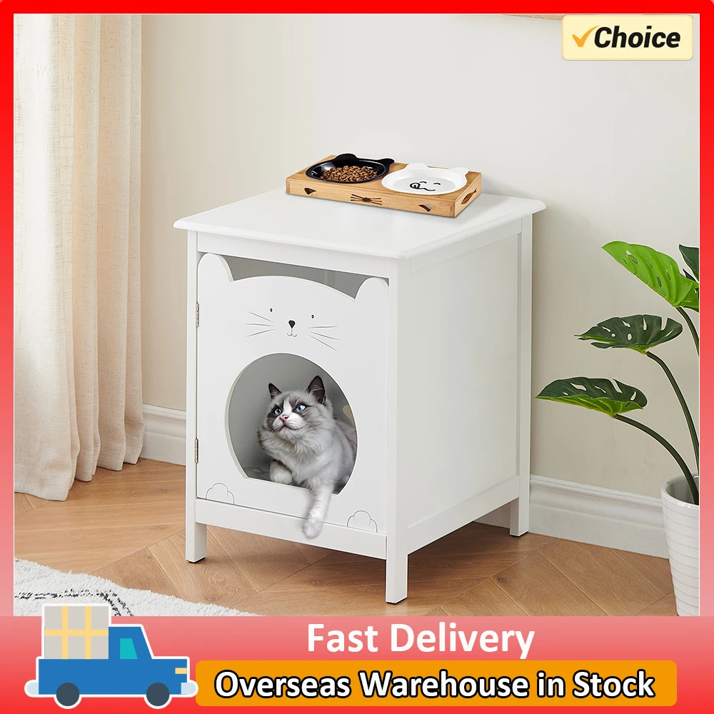 Nightstand with Cat House Side Table Pet House with Soft Mat Home Furniture Pet Crate End Table for Living Room Bedroom