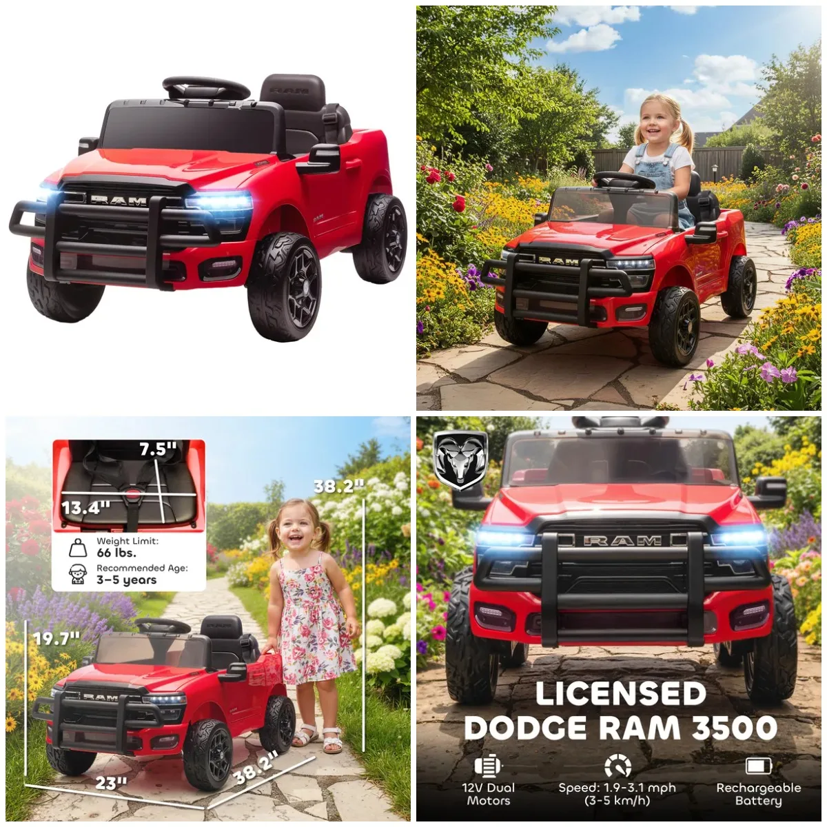 Qaba 12V Kids Ride on Car, Licensed 3500 Ride on Toys with Dual Motors, Remote Control for Toddlers, Red