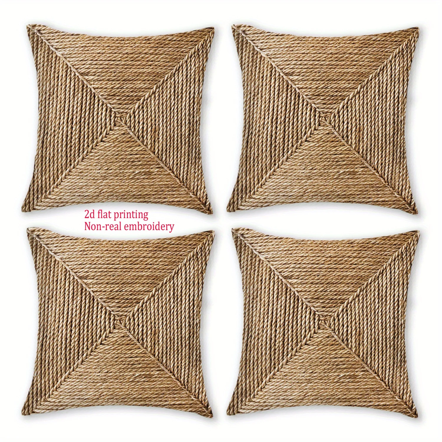 1/4pcs Rope Patterned Pillowcases 2d Flat Printing Non-real Embroidery Sofa cushion cover home bedroom room decoration