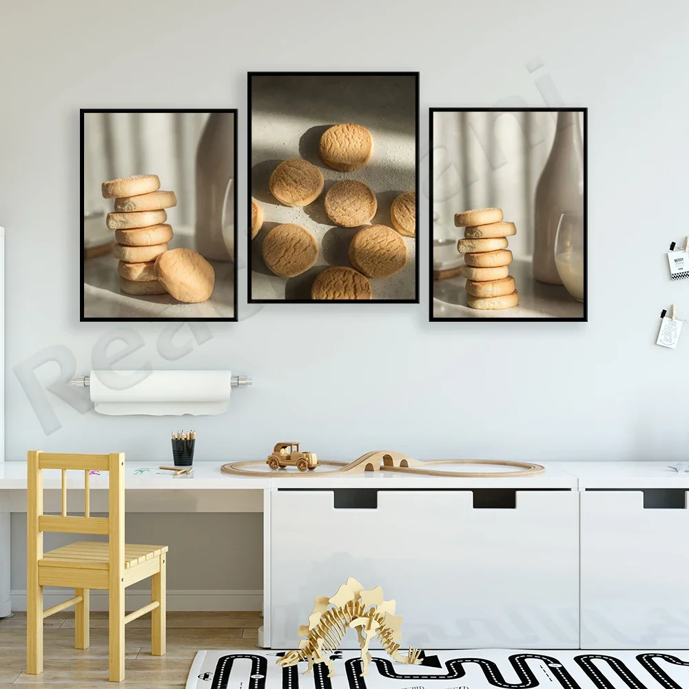 Sweet butter cookies with milk photo print. Still life art. Food Photography, Food and Drink Decorating Kitchen Posters
