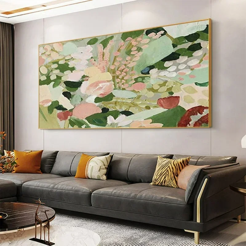 

Abstract Green Flowers Oil Painting Handmade on Canvas Large Modern Floral Texture Acrylic Boho Living Room Wall Art Home Decor