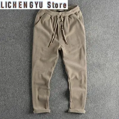 خريف جديد الأمريكية الرجعية الشنيل محبوك Sweatpants الرجال بسيطة الوزن الثقيل فضفاض مستقيم عارضة الرياضة الشباب السراويل