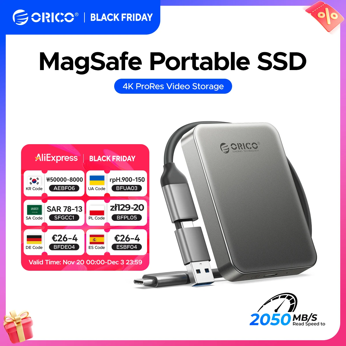 

Магнитный внешний SSD-накопитель ORICO для iPhone 16, 15 Pro/Max, prors, 4K, HDR запись и хранение, Портативный твердотельный накопитель 2000 Мб/с