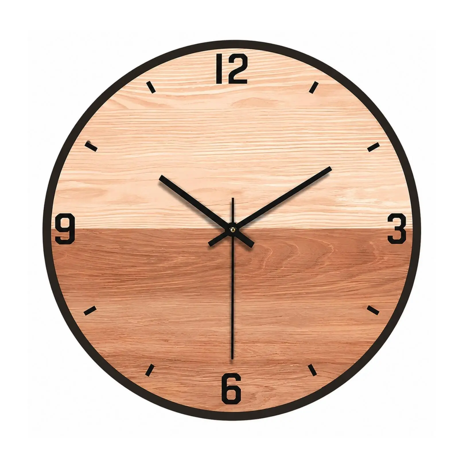 Modern Wooden Wall Clock Silent Round Analog Design Home Decor for Bedroom Hallway