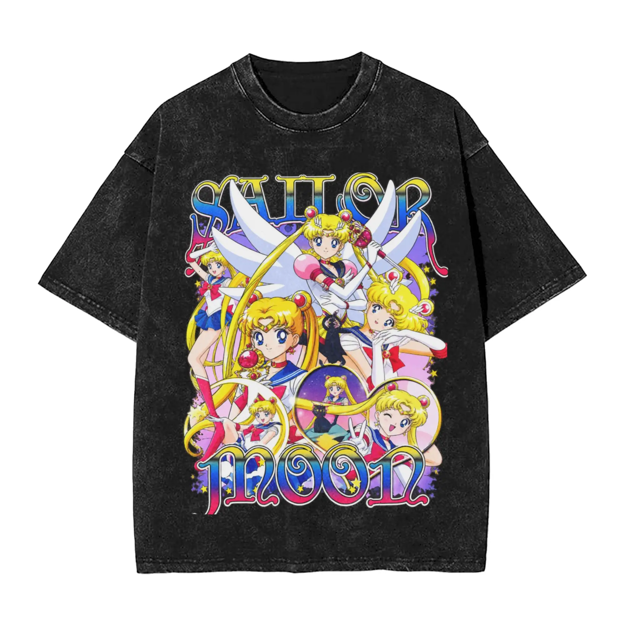 Streetwear Washed T Shirt Sailors Moons Usagi Tsukino Anime Cotton T-Shirts  Novelty Tshirt for Male Summer Y2K Clothing