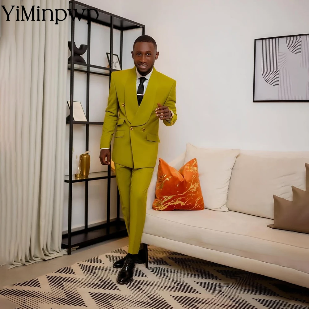 

Smart Casual Solid 2 PCS Men' Suits Formal Groom Tuxedos Shawl Lapel Single Breasted Jacket Pants Business Wedding Suits Set