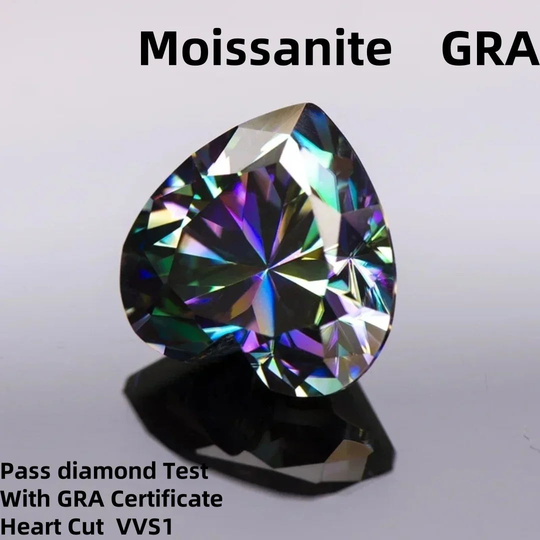 

Moissanite Stone Heart Cut Rainbow VVS1 Pass Diamond Tester Gemstone Beads for Jewelry Making Rings Pendant with GRA Certificate