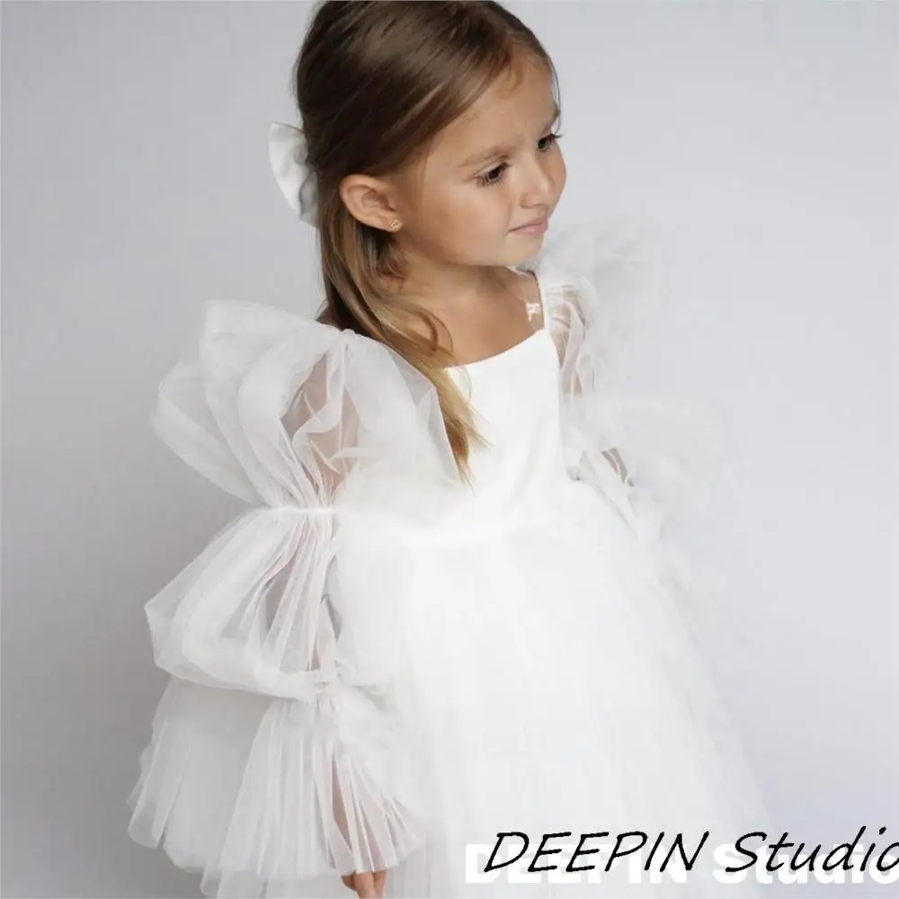 

Baby Girls Birthday Dresses for Toddlers White Wedding Ball Gown Baptism Ceremony Vestido for 3Y Infantil Clothing New Born Kids