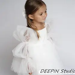 Baby Girls Birthday Dresses for Toddlers White Wedding Ball Gown Baptism Ceremony Vestido for 3Y Infantil Clothing New Born Kids