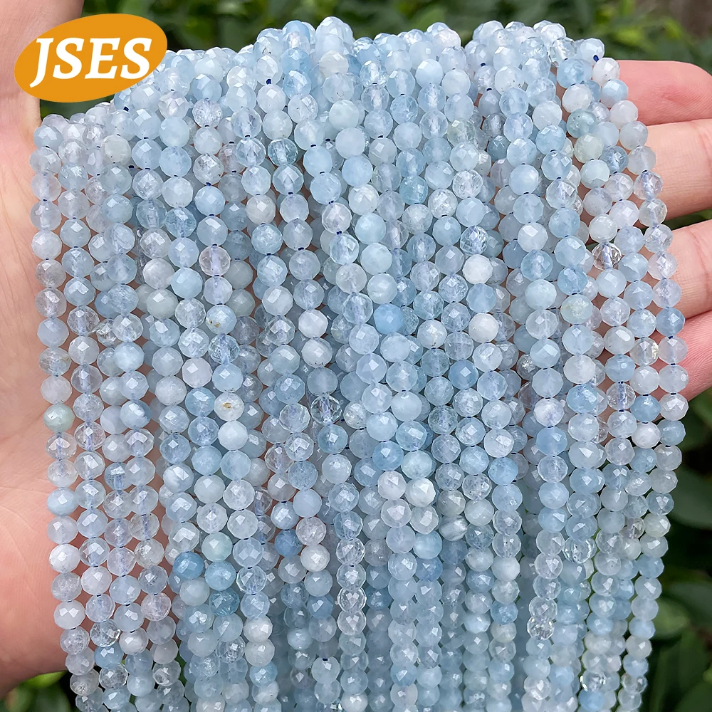 

JSES AA Natural 4mm Aquamarine Faceted Beads Loose Gemstone Small Seed Beads for Jewelry Making DIY Bracelet Necklace Accessory