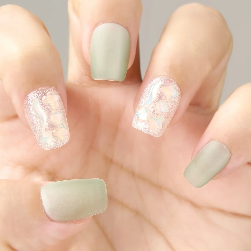 10 個手作りプレス爪つや消しブドウミルクグリーンフルカバレッジネイルチップ女性 & ガールリムーバブルウェアラブルネイル