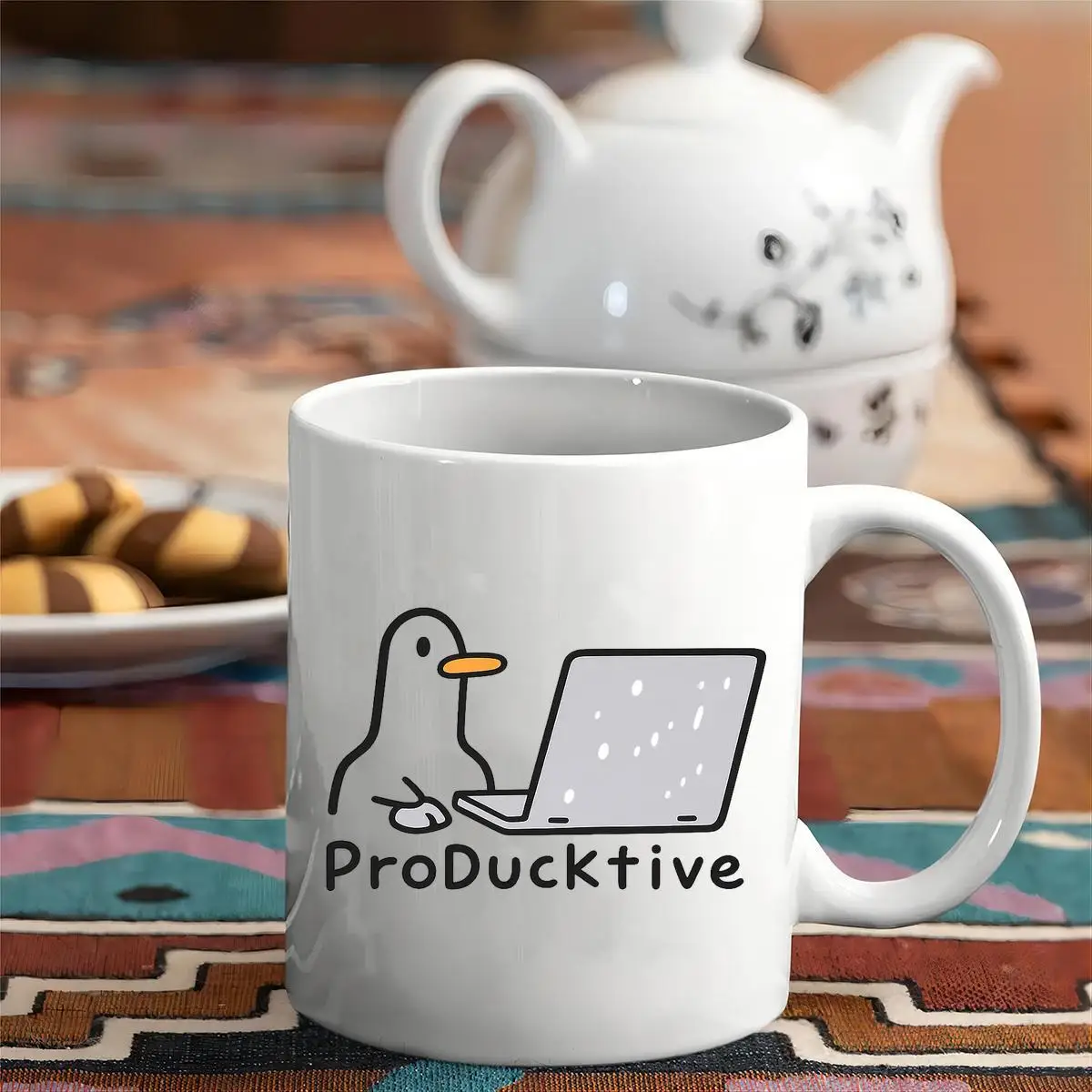 Tasse à café ProDucktive Funny Duck - Canard mignon avec design pour ordinateur portable, tasse de voyage en céramique avec poignée, lavage à la main uniquement, réutilisable