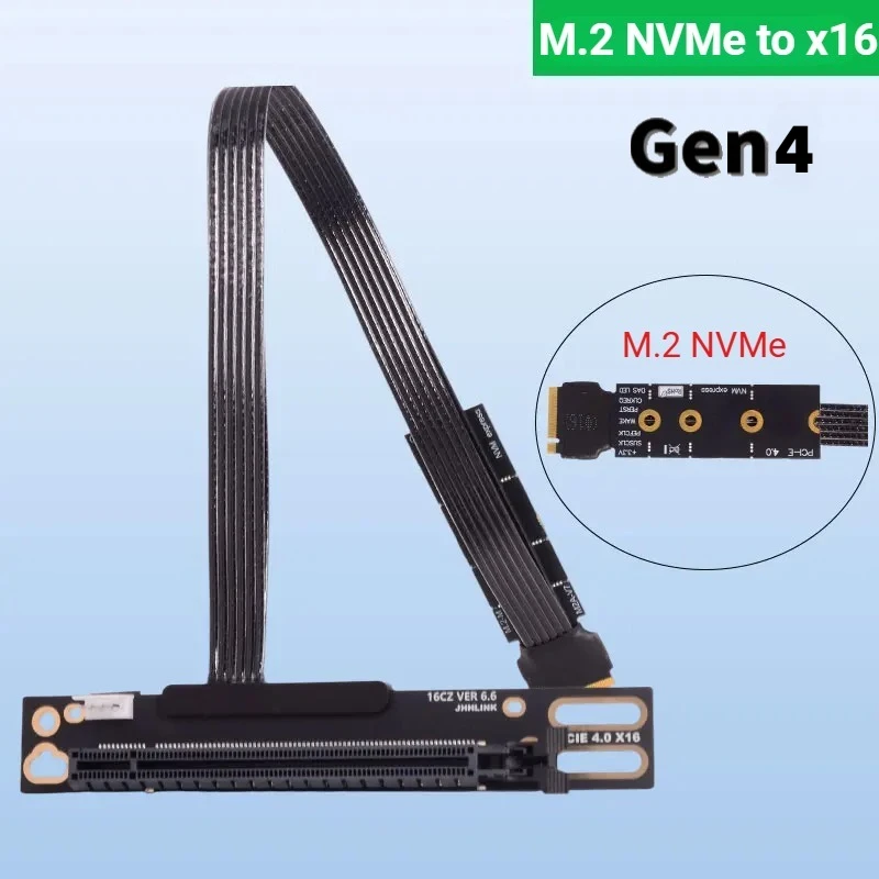 New 64Gbps M.2 NVMe to PCIe X16 4.0 Graphics GPU Adapter Cable M.2 M Key-M SSD GEN4 to PCI-E 4.0 X4 Es CPU Riser Jumper Extender