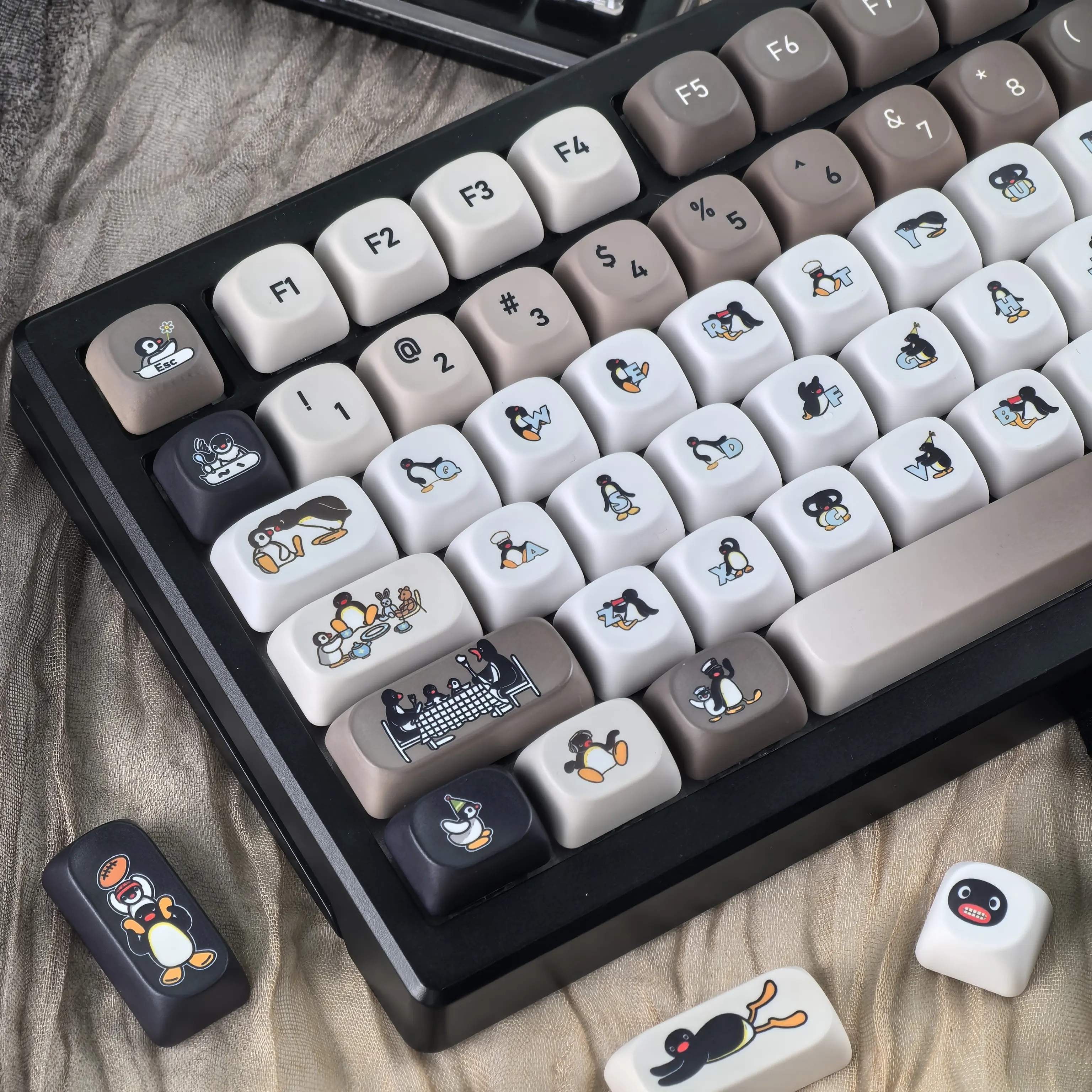 Maimooo Pingu Keycap Korean Russian Black White Simple Cute Little Penguin Customization Aula Ajazz Mechanical Keyboard Keycaps