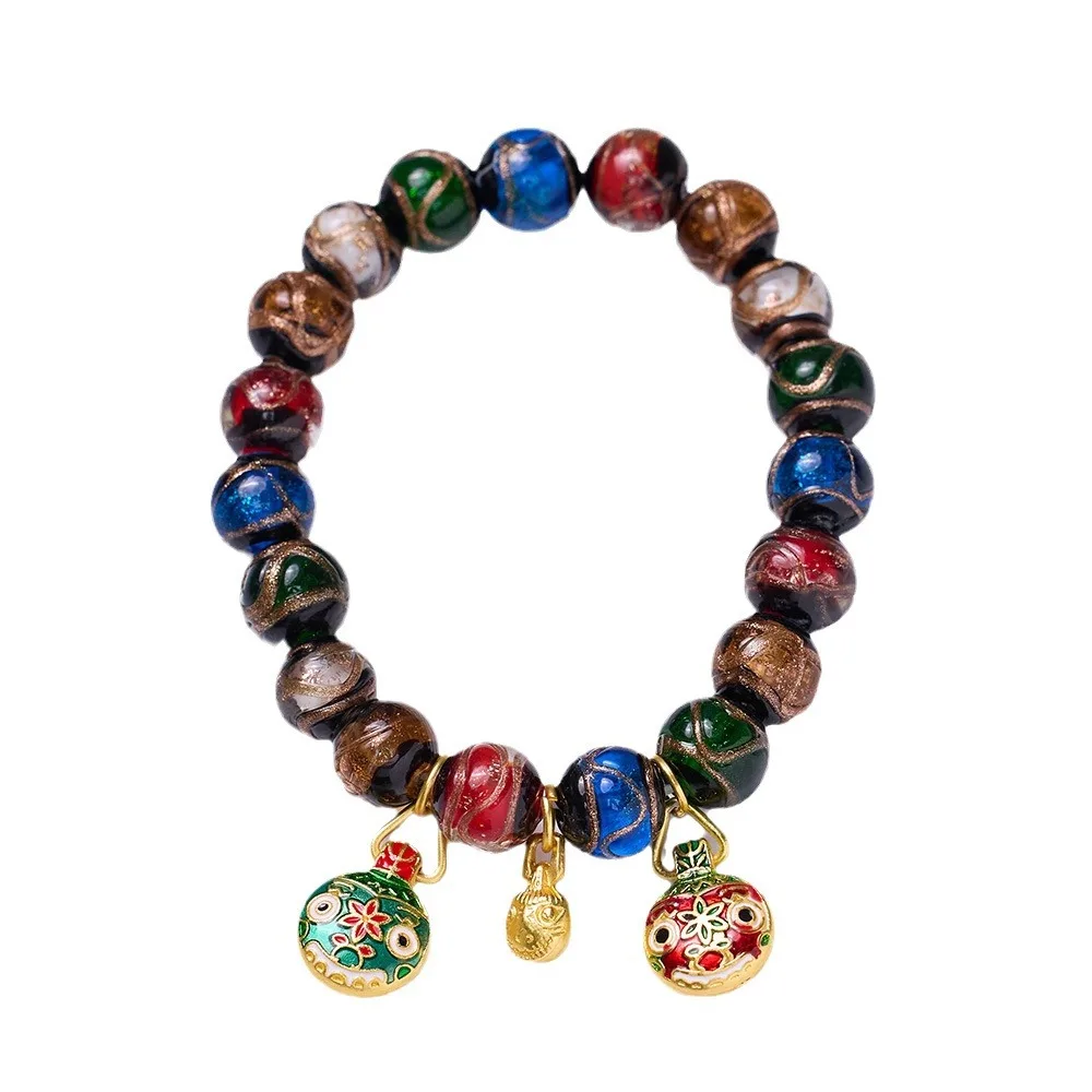 New Style Incense Ash Glass Bracelet Colorful Three Mouths Gold Swallowing Beast Retro Palace Style Exquisite Jewelry Accessory