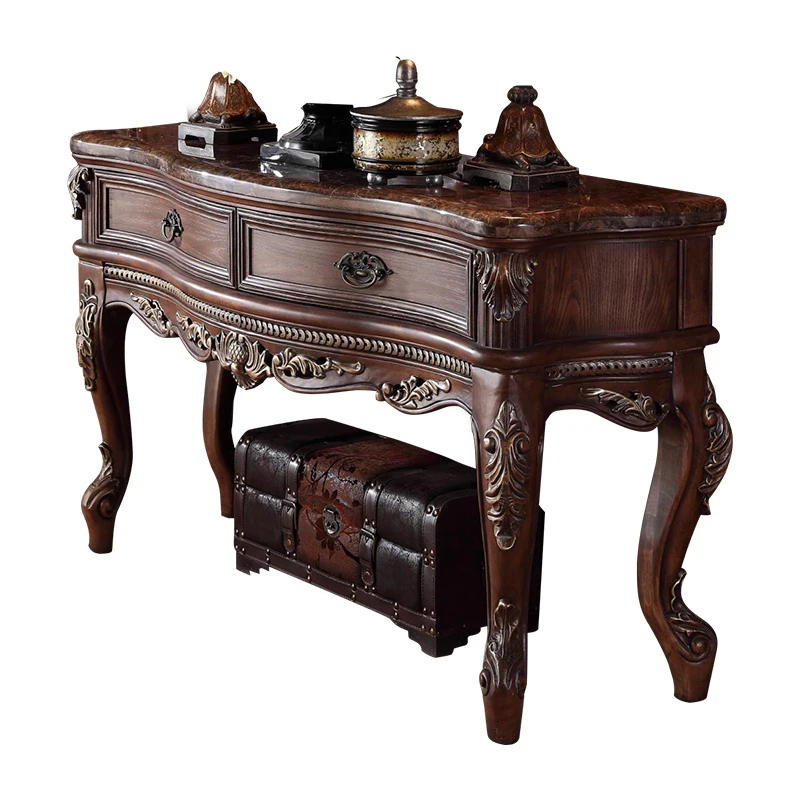 

European solid wood porch table marble American porch cabinet case table custom living room foyer solid wood furniture custom