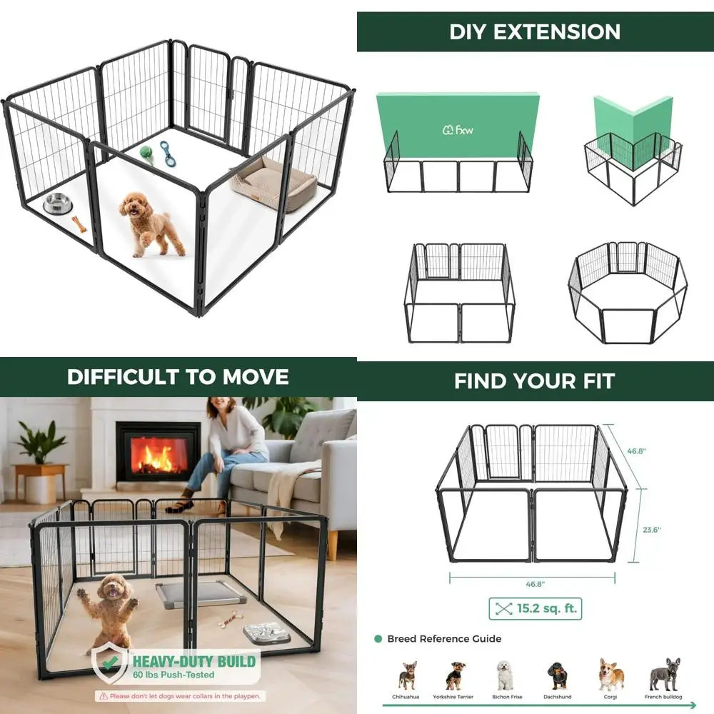 

Сверхмощный домашний манеж для собак из акрила и проволочной сетки, 24-дюймовая металлическая ручка для собак с 8 панелями для маленьких собак, черная, подходит для щенков