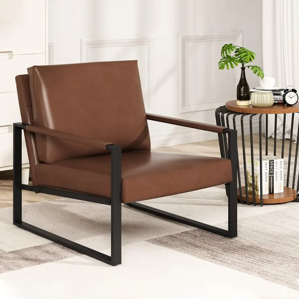 

Modern PU Leather Accent Chair Arm Chair with Extra-Thick Padded Backrest and Seat Cushion Sofa Chairs for Living Room