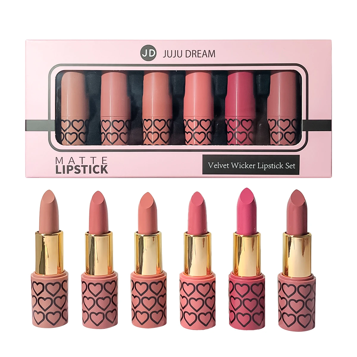 Velvet Matte Lipstick Set - 6 Nude & Pink Shades,long-Lasting,Ideal for Valentine 's Day & Holiday Beauty Gifts,Christmas makeup