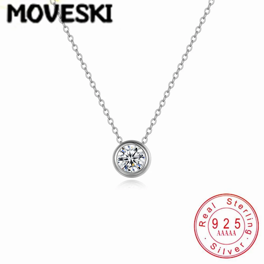 Ожерелье MOVESKI из стерлингового серебра 925 пробы, круглый кулон-солитер с бриллиантовой огранкой из муассанита, элегантное повседневное изысканное ювелирное украшение в подарок женщинам