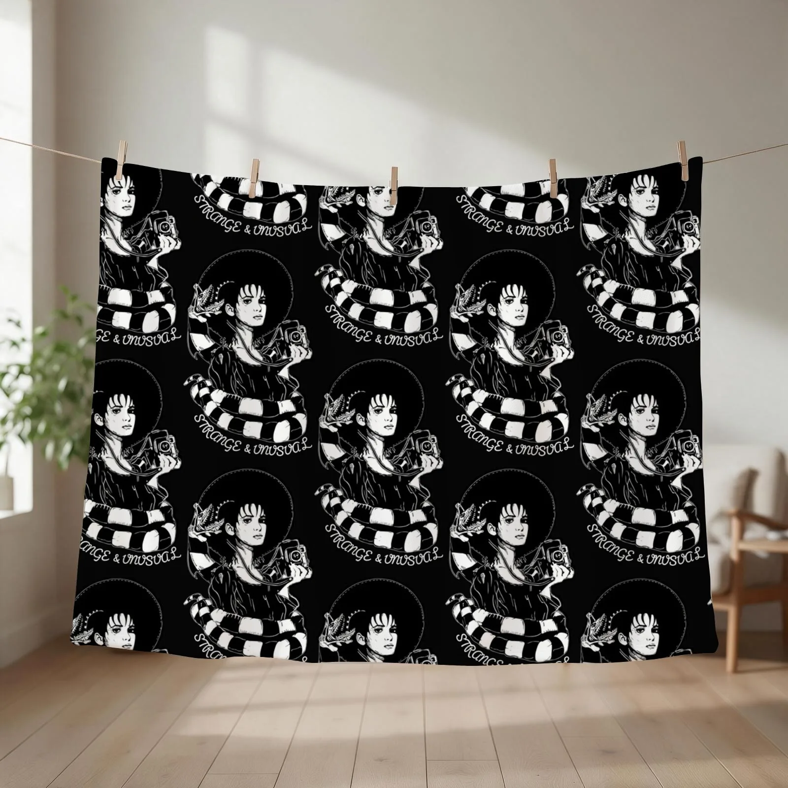 Lydia Deetz Strange and Unusual Gothic Throw Blanket couch cozy soft plush fuzzy picnic outdoor blanket