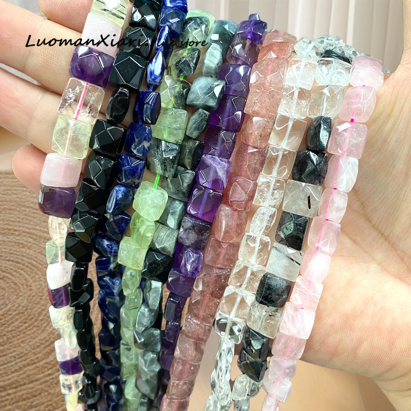 

Natural Gem Aquamarine Jasper Lapis Faceted Flat Square Stone Spacer Beads for Jewelry Making Diy Bracelets Charms Accessories