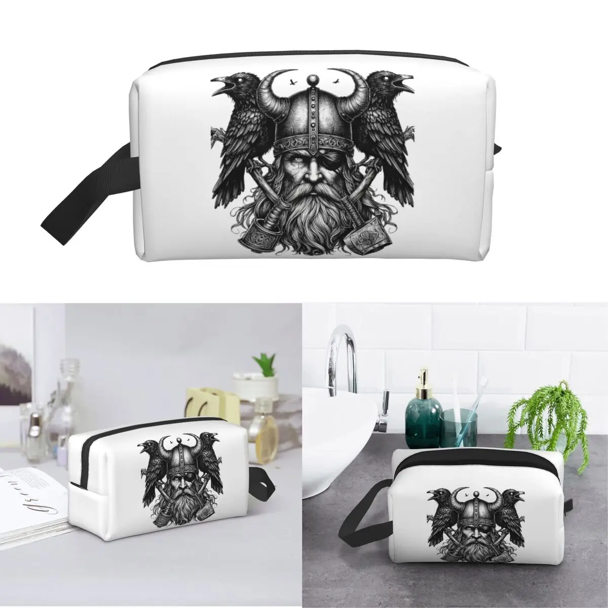 Odin Vikings Viking Legend Norse Mythology Rune Makeup Bag Cosmetic Storage Dopp Kit Toiletry Cosmetic Bag for Women Beauty