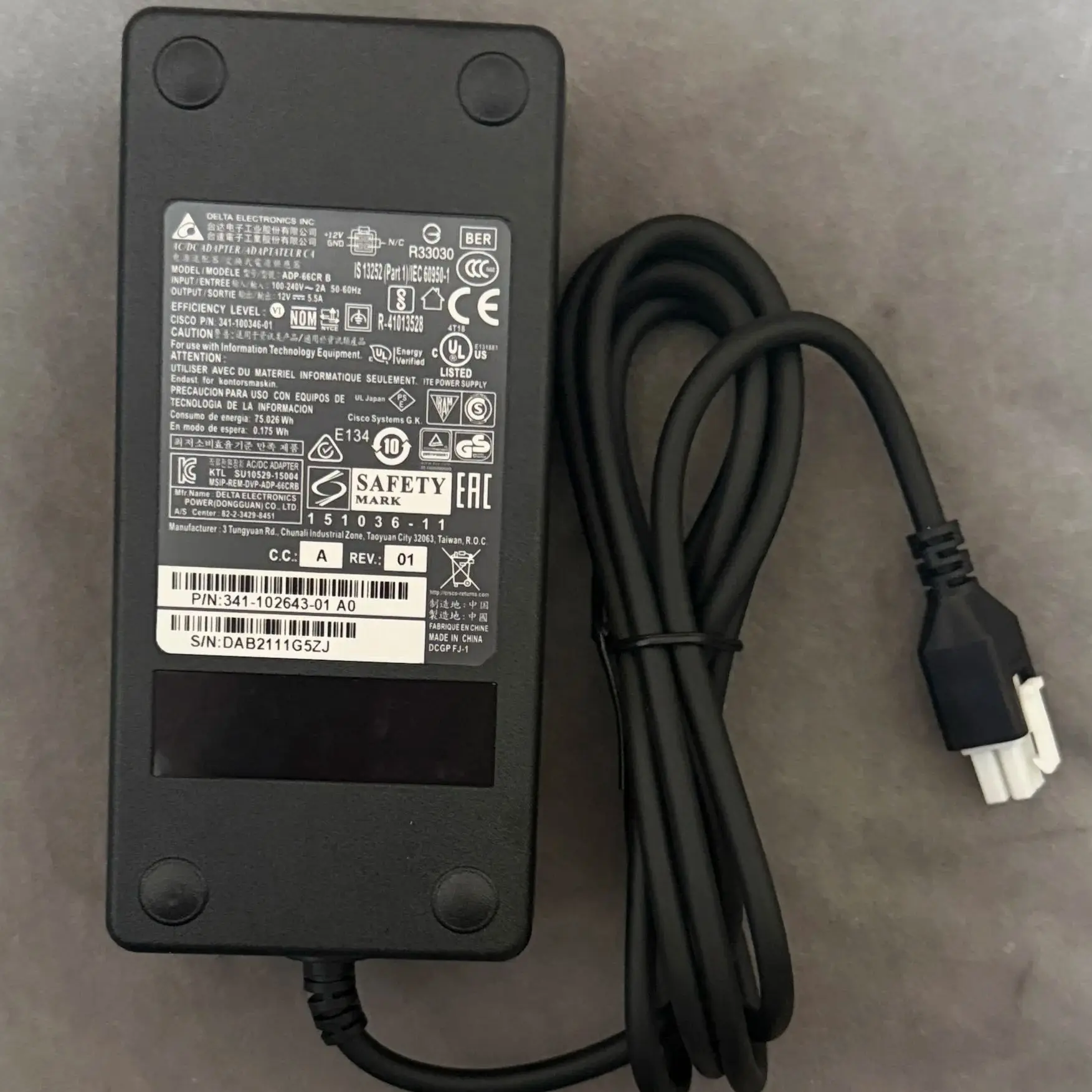 

Подходит для адаптера питания Cisco 891F/892F с четырьмя отверстиями ADP-66CR B 341-100346-01.