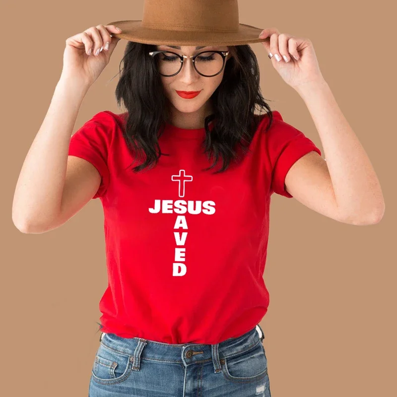 Y2k Short Sleeves Sunmmer T Shirt Jesus Saved Cross Women T Shirts Cotton Religious Clothes Christian Tops O Neck Graphic Tee