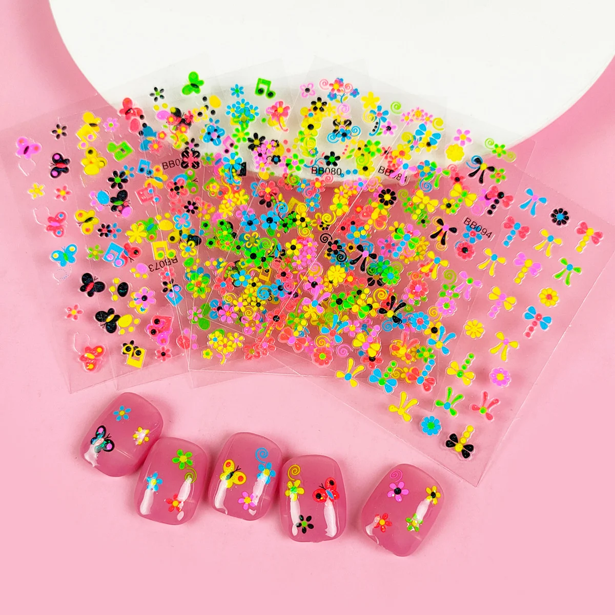 5 pezzi 5D adesivi colorati per nail art per bambini Kawaii farfalla fiore fiocco adesivo acrilico decalcomanie per manicure decorazioni accessori