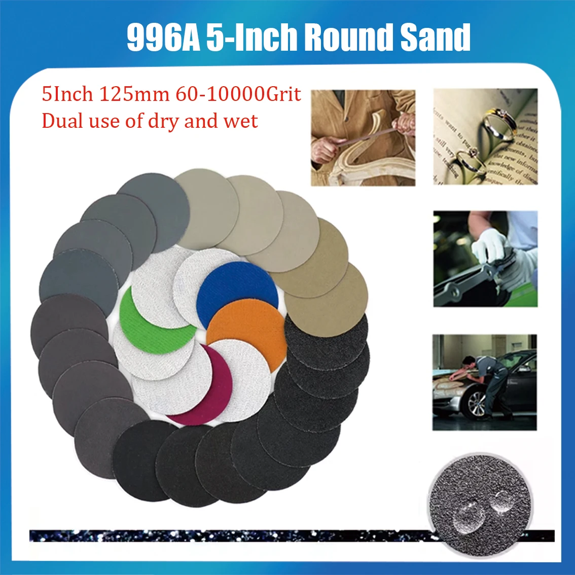 5-Inch 125mm 60-10000 Grit Dry Wet Dual-Use Disc Round Sand Suitable for Wood Polishing And Processing of Automotive Accessories