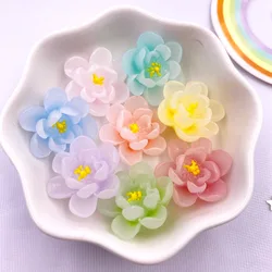 22mm Resin Gradient Colorful  Luminous Big Lotus Flatback Flower Rhinestone Figurines Scrapbook Ornament 10Pcs DIY Bow Craft OL7