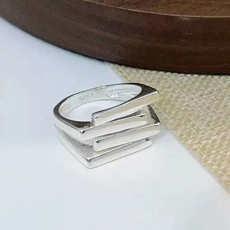 925 Sterling Silver Rings For Women Simple Vintage Handmade Adjustable Finger Interline Ring Fashion Band Female Bijoux Gift