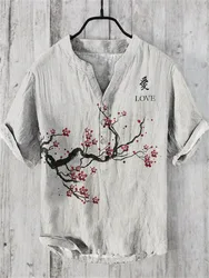 Henry Shirt - Hawaiian men's short sleeved T-shirt, casual and loose, plum blossom print, buttons, innovative in 2024