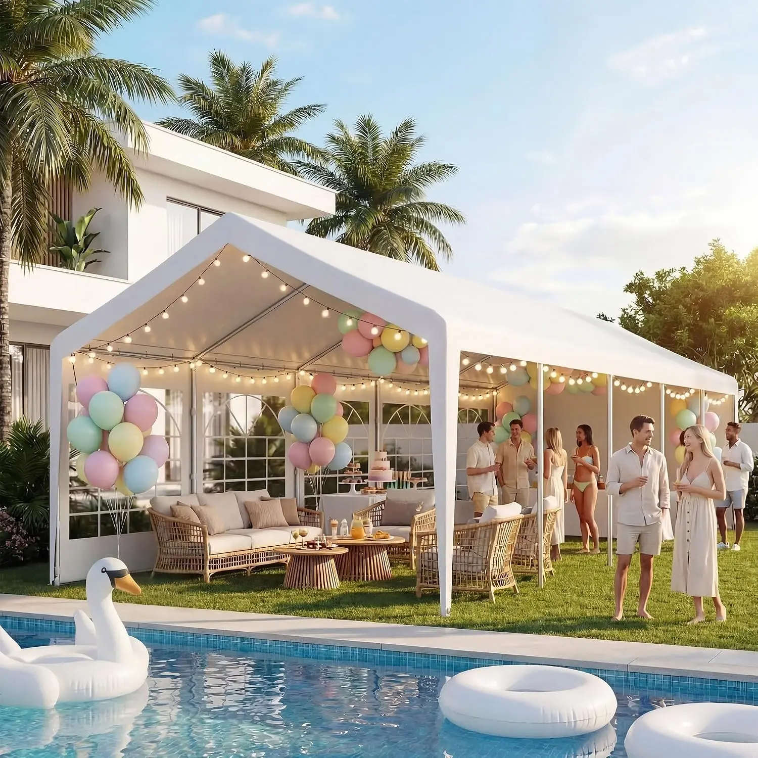 10x30 Heavy Duty White Party Canopy with Removable Sidewalls & Steel Frame, Outdoor Shelter for Wedding BBQ Birthday, Customized