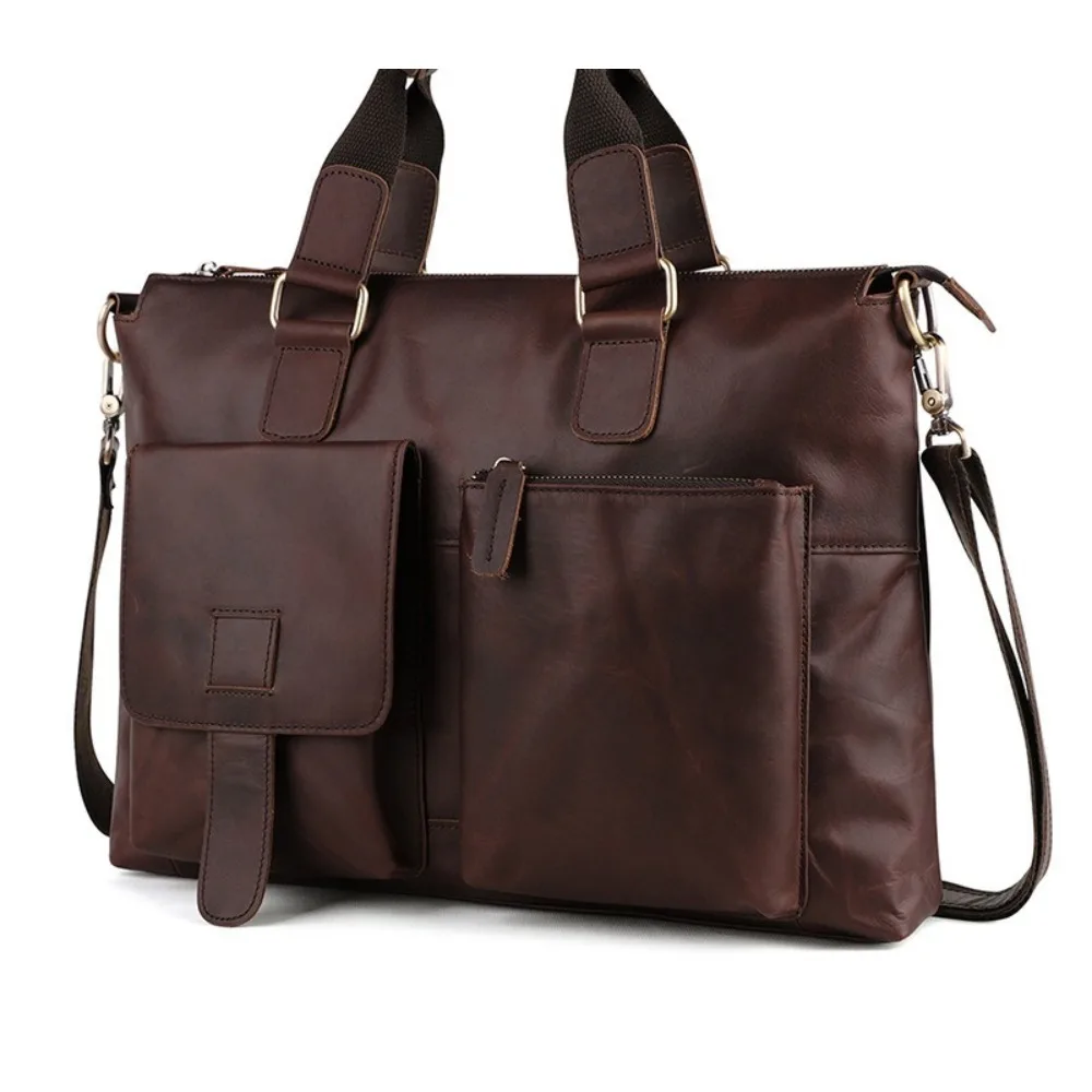 Leather Men's Premium Handbag Retro Shoulder Bag Versatile Fashion Business Computer Handheld Briefcase Versatile Simple High