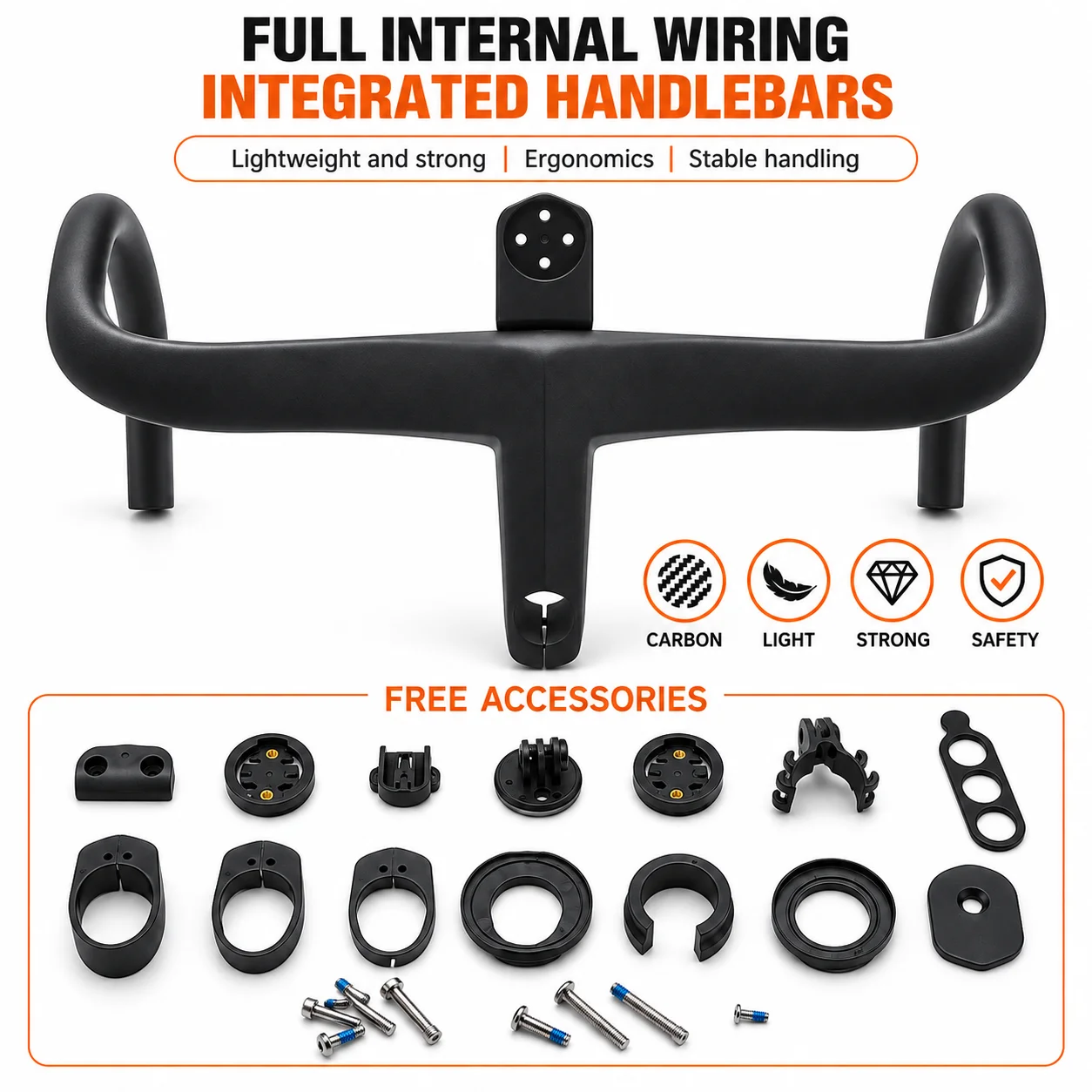 2026 Carbon Fiber Road Bike Handlebar 28.6mm Integrated Lightweight Aero Bicycle Bars with Spacers And Computer Mount