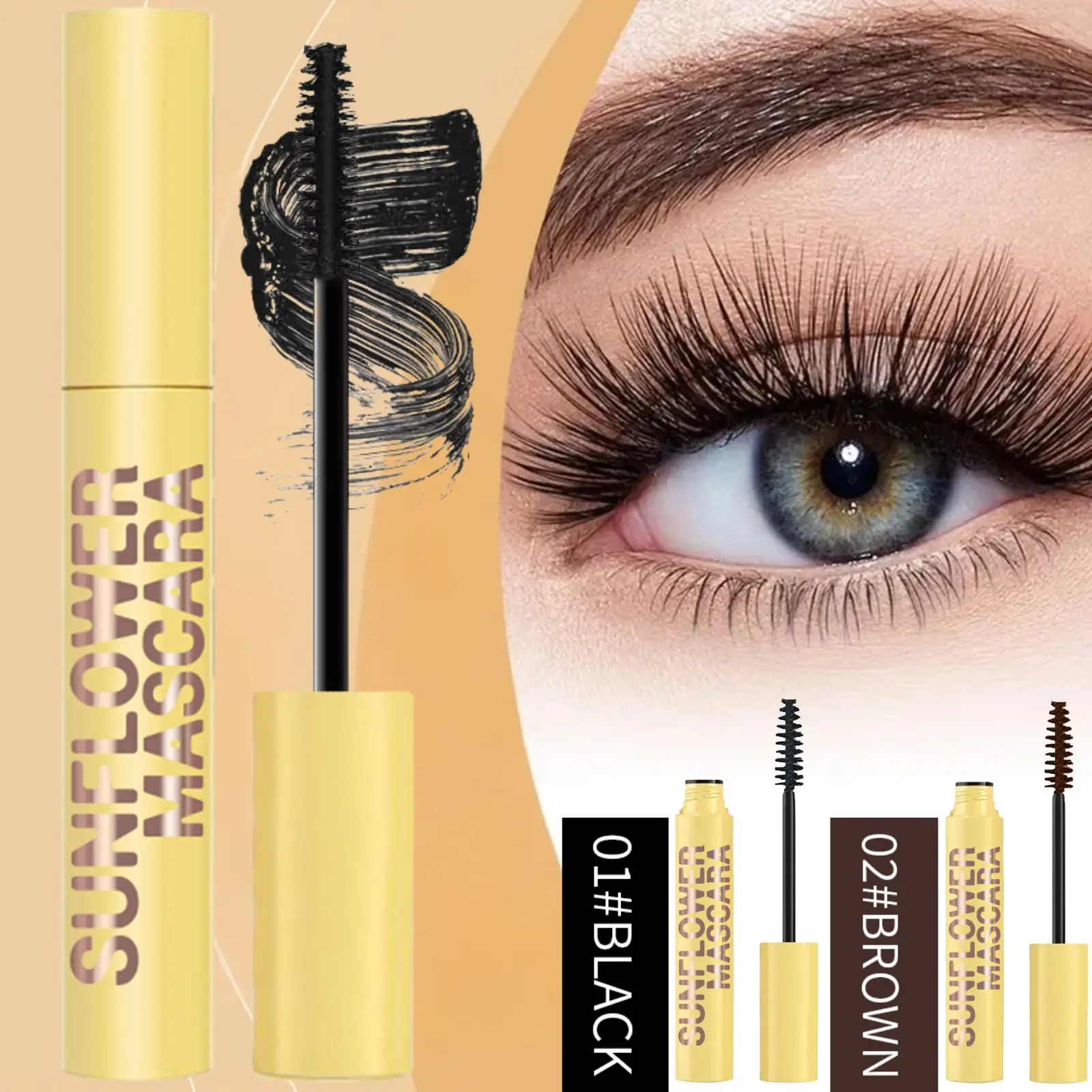 厚くてボリュームのあるファイバーラッシュマスカラ - 防水性と長持ち、カールと長さを出し、まつげエクステのようなメイクアップ、ブラックブラウン