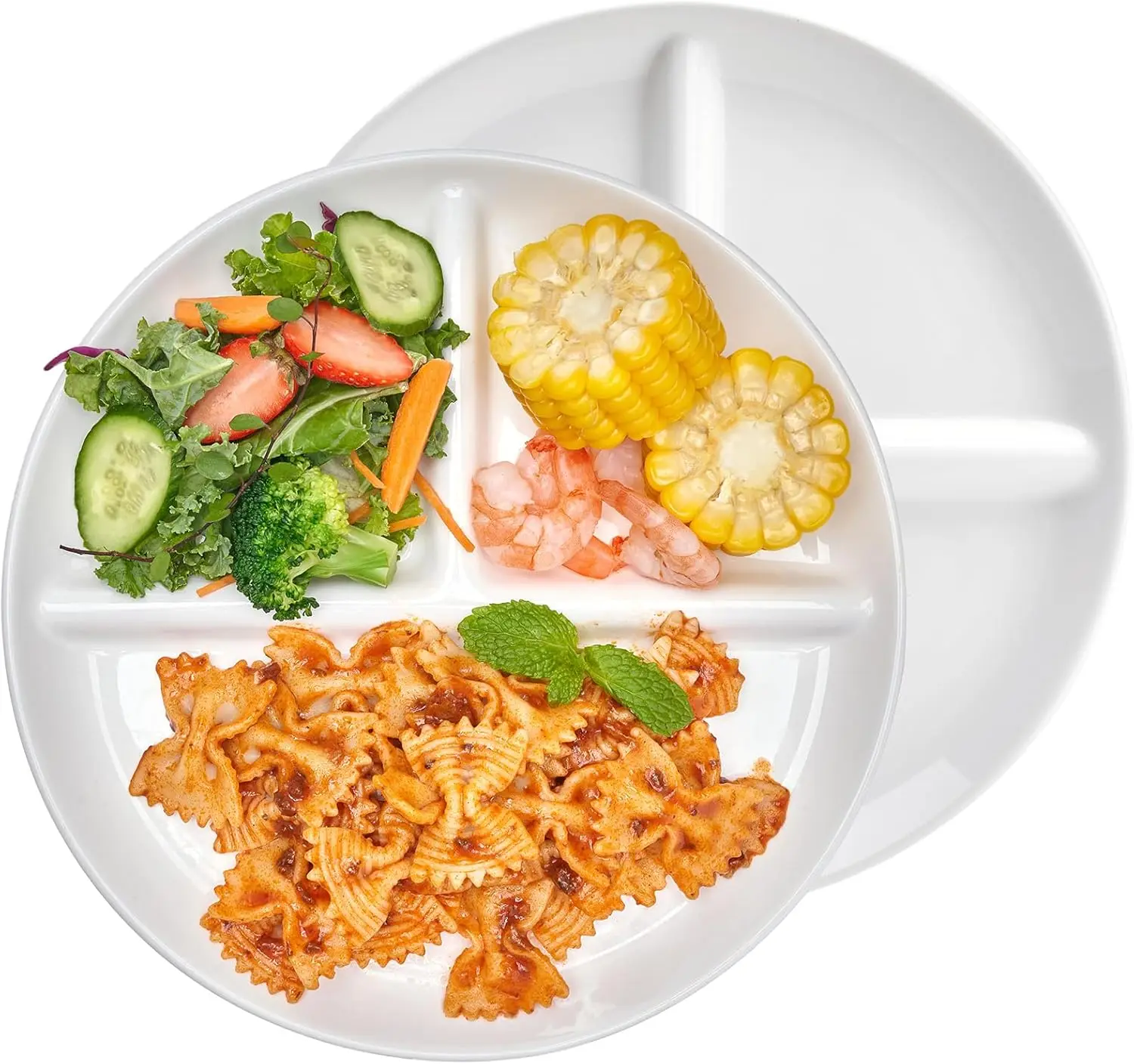 2Pcs 9'' Porcelain Divided Plates, Healthy Portion Control Dinner Plate, Microwave and Dishwasher Safe
