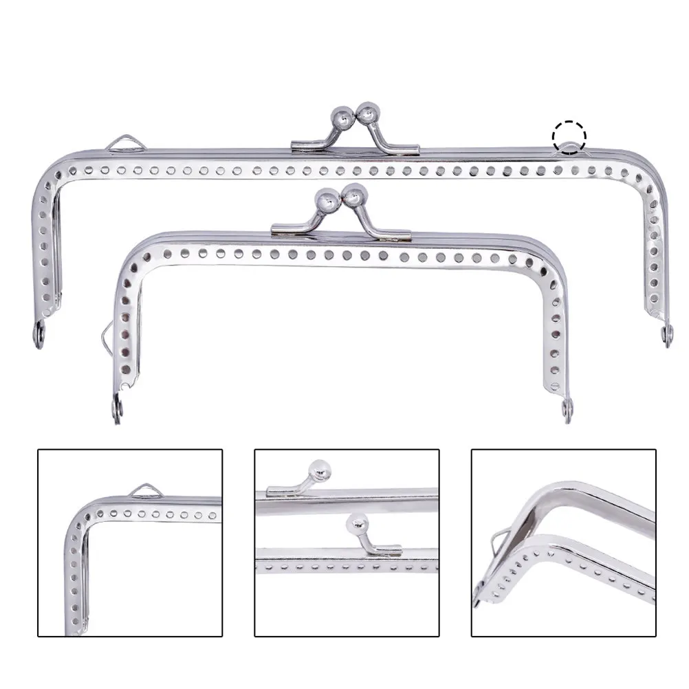 6.5cm Square Surface Iron Purse Frame Silver Beads Rust-Resistant Lock for Handbag Coin Purse DIY Making Accessories