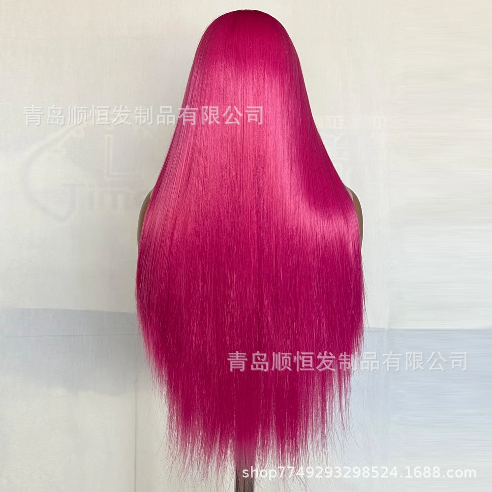 باروكة أوروبية وأمريكية، دانتيل أمامي، شعر مستقيم طويل أحمر وردي، مناسب للعب الأدوار للنساء اليوميات