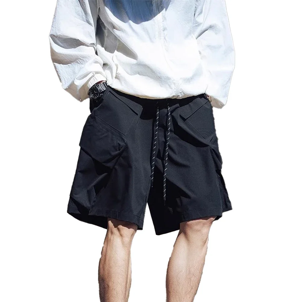 

Beach Outings Black Y2K Retro Cargo Shorts Loose Fit Shorts Oversize Summer Shorts Trendy Fashion Item Solid Color Design